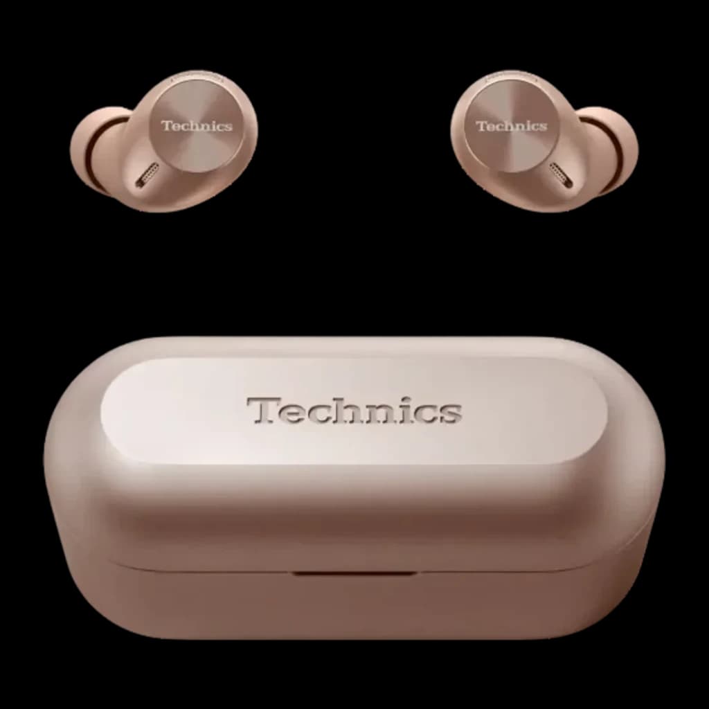 Auriculares true wireless Technics Cancelamento de Ruído TWS Bluetooth 5.3 Ouro Rosa EAH-AZ40M2, vista frontal: dois earbuds