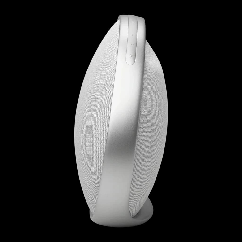 Altavoz portátil Harman/Kardon Onyx Studio 9 50W 8h Bluetooth 5.3 Gris, vista lateral: asa metálica y rejilla de tela