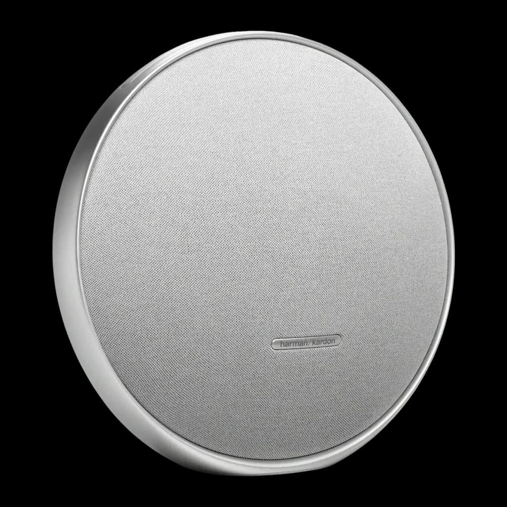 Altavoz portátil Harman/Kardon Onyx Studio 9 50W 8h Bluetooth 5.3 Gris, vista frontal en ángulo: rejilla circular gris