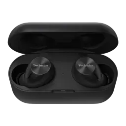 Écouteurs true wireless Technics Réduction de Bruit TWS Bluetooth Noir EAH-AZ40M2, vue dessus: boîtier ouvert avec les deux