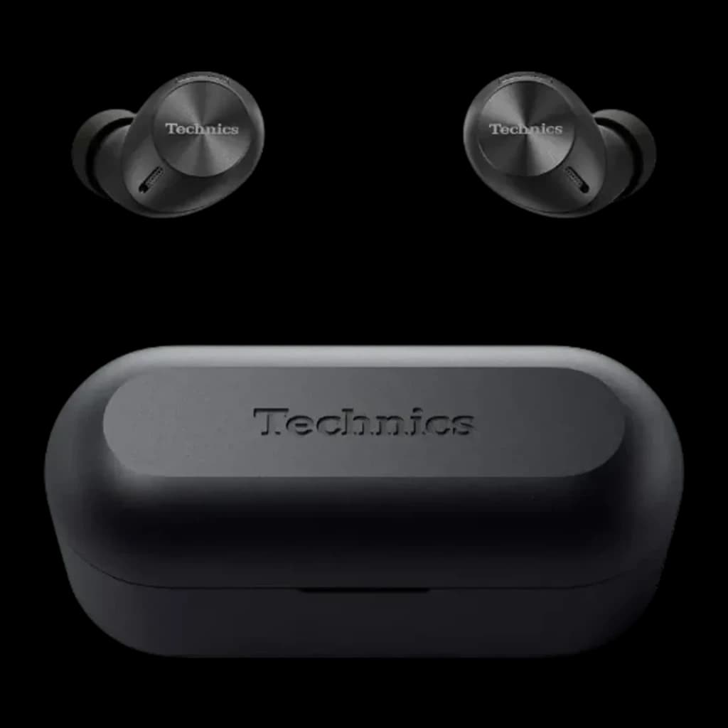 Écouteurs true wireless Technics Réduction de Bruit TWS Bluetooth Noir EAH-AZ40M2, vue avant: deux écouteurs au-dessus