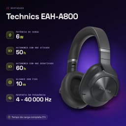 Auscultadores Technics Cancelamento de Ruído Headband Bluetooth 5.2 Preto EAH-A800 - características
