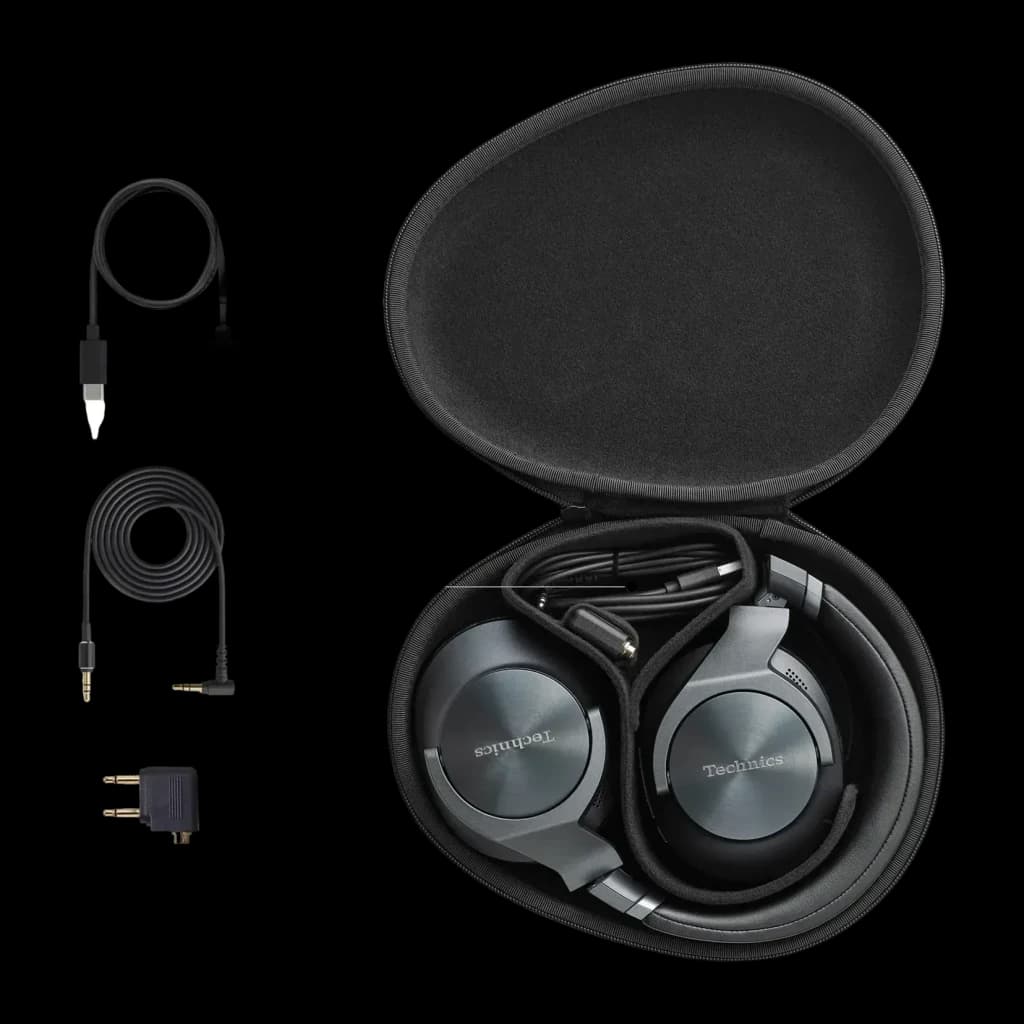 Auscultadores de Banda Technics Cancelamento de Ruído Bluetooth 50h ANC Preto EAH-A800, conteúdo da caixa: estojo oval
