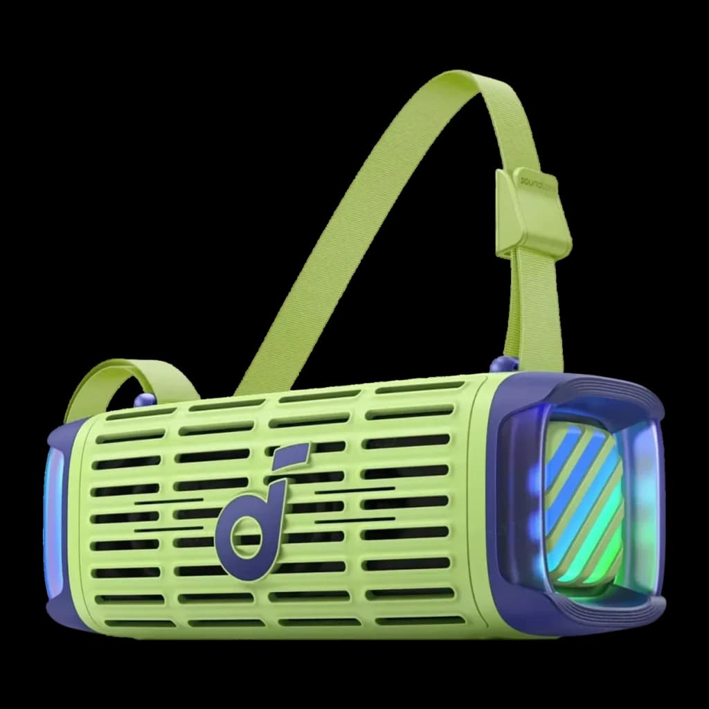 Altavoz portátil Anker Soundcore Boom 3i 50W 16h Bluetooth 5.3 Verde, vista lateral: rejilla frontal, logo Soundcore y luces