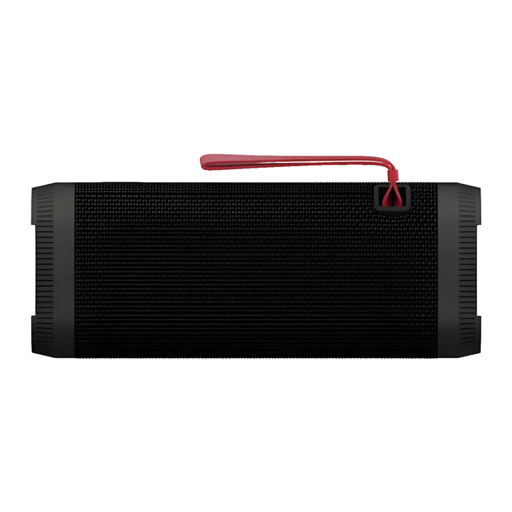 Altavoz Philips TAS5000EB/00 IP67 35W 24h Bluetooth 5.4, frontal: rejilla textil negra y correa roja
