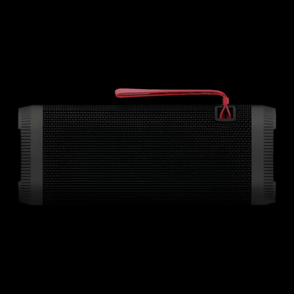 Altavoz Philips TAS5000EB/00 IP67 35W 24h Bluetooth 5.4, frontal: rejilla textil negra y correa roja