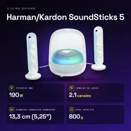 Altavoces Harman/Kardon SoundSticks 5 2.1 Subwoofer 5.25 pulgadas 190W Blanco - características