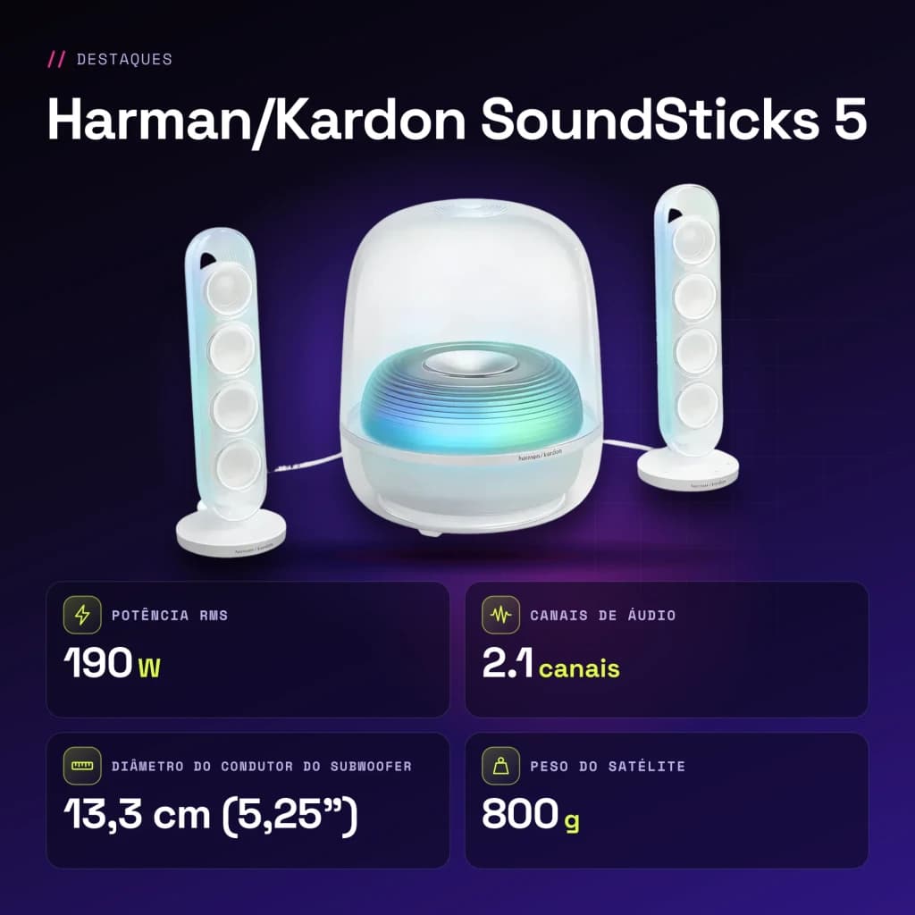Altavoces Harman/Kardon SoundSticks 5 2.1 Subwoofer 5.25 pulgadas 190W Blanco - características