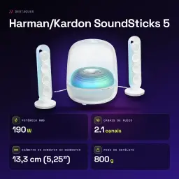 Altavoces Harman/Kardon SoundSticks 5 2.1 Subwoofer 5.25 pulgadas 190W Blanco - características