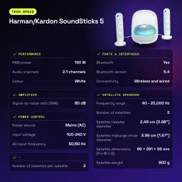 Altavoces Harman/Kardon SoundSticks 5 2.1 Subwoofer 5.25 pulgadas 190W Blanco - características