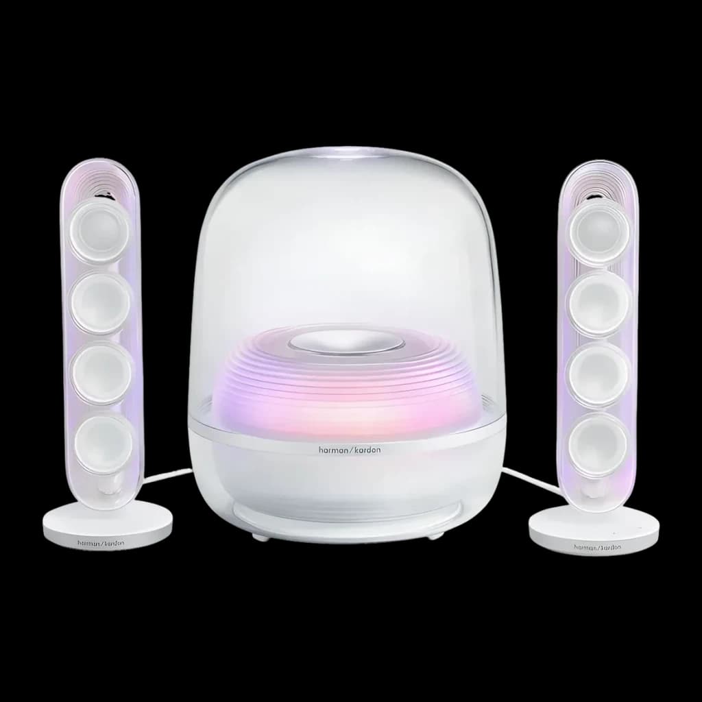 Altavoces Harman/Kardon SoundSticks 5 2.1 Subwoofer 5.25 pulgadas 190W Blanco, vista frontal: sistema completo
