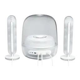 Altavoces Harman/Kardon SoundSticks 5 2.1 Subwoofer 5.25 pulgadas 190W Blanco, vista frontal: subwoofer cúpula transparente
