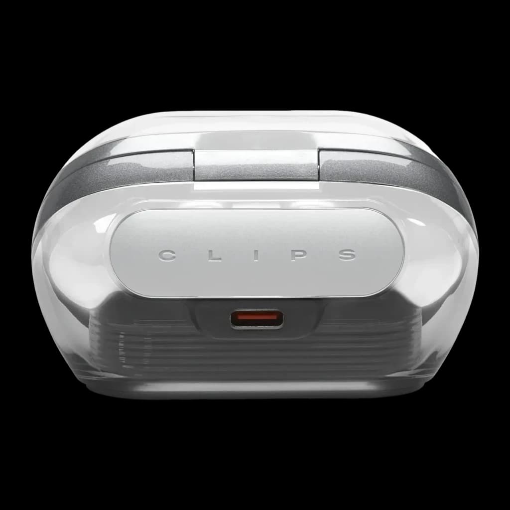 Auriculares JBL Soundgear Clips Open-Ear Bluetooth 5.4 32h com estojo Branco, frontal: estojo fechado com logo CLIPS gravado