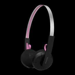 Casque supra-auriculaire Philips TAMS1 Bluetooth 6.0 26h Noir, vue latérale: arceau argenté avec bande rose, coussinets