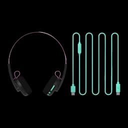 Casque supra-auriculaire Philips TAMS1 Bluetooth 6.0 26h Noir, accessoires: vue avant et câble USB-C turquoise