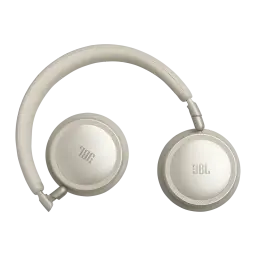Auriculares de diadema JBL Live 680NC Cancelación de Ruido Adaptativa Champán, vista frontal: diadema y cups con logo JBL