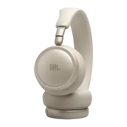 Auriculares de diadema JBL Live 680NC Cancelación de Ruido Adaptativa Champán, vista frontal 3/4: logo JBL en copa derecha