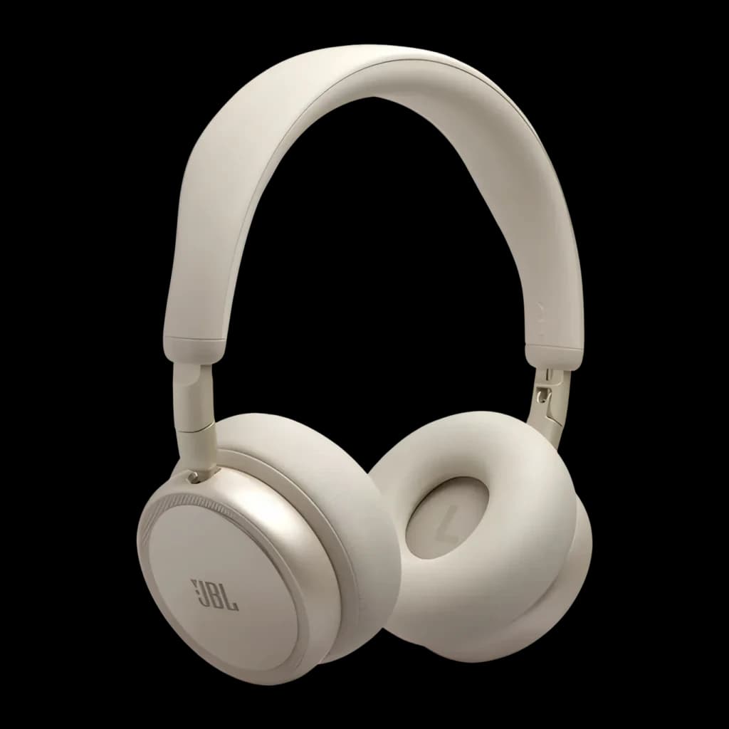 Auriculares de diadema JBL Live 680NC Cancelación de Ruido Adaptativa Champán, vista lateral: almohadillas acolchadas y logo
