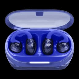 Écouteurs JBL Soundgear Clips Open-Ear TWS Bluetooth 5.4 8h (32h avec étui) Bleu, étui ouvert: les deux écouteurs logés