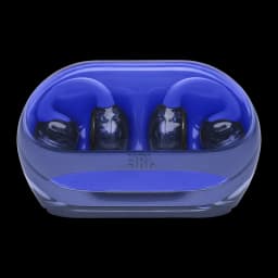 Écouteurs JBL Soundgear Clips Open-Ear TWS Bluetooth 5.4 8h (32h avec étui) Bleu, étui ouvert de face: écouteurs logés