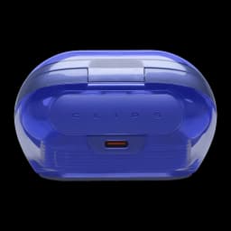 Écouteurs JBL Soundgear Clips Open-Ear TWS Bluetooth 5.4 8h (32h avec étui) Bleu, dos de l'étui: logo CLIPS en relief