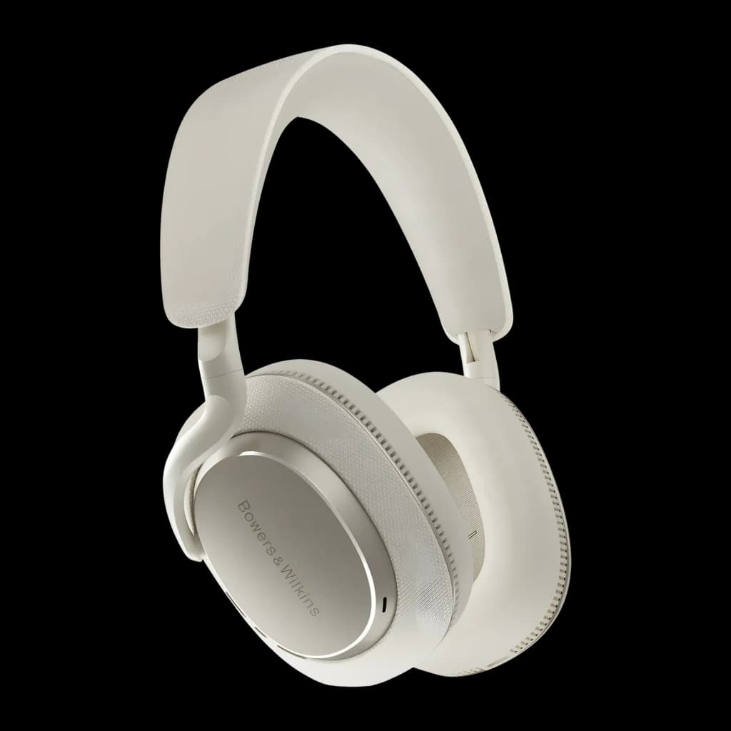 Auscultadores Bowers & Wilkins Px7 S3 Cancelamento de Ruído Adaptativo Banda Branco, vista lateral: concha oval com logótipo