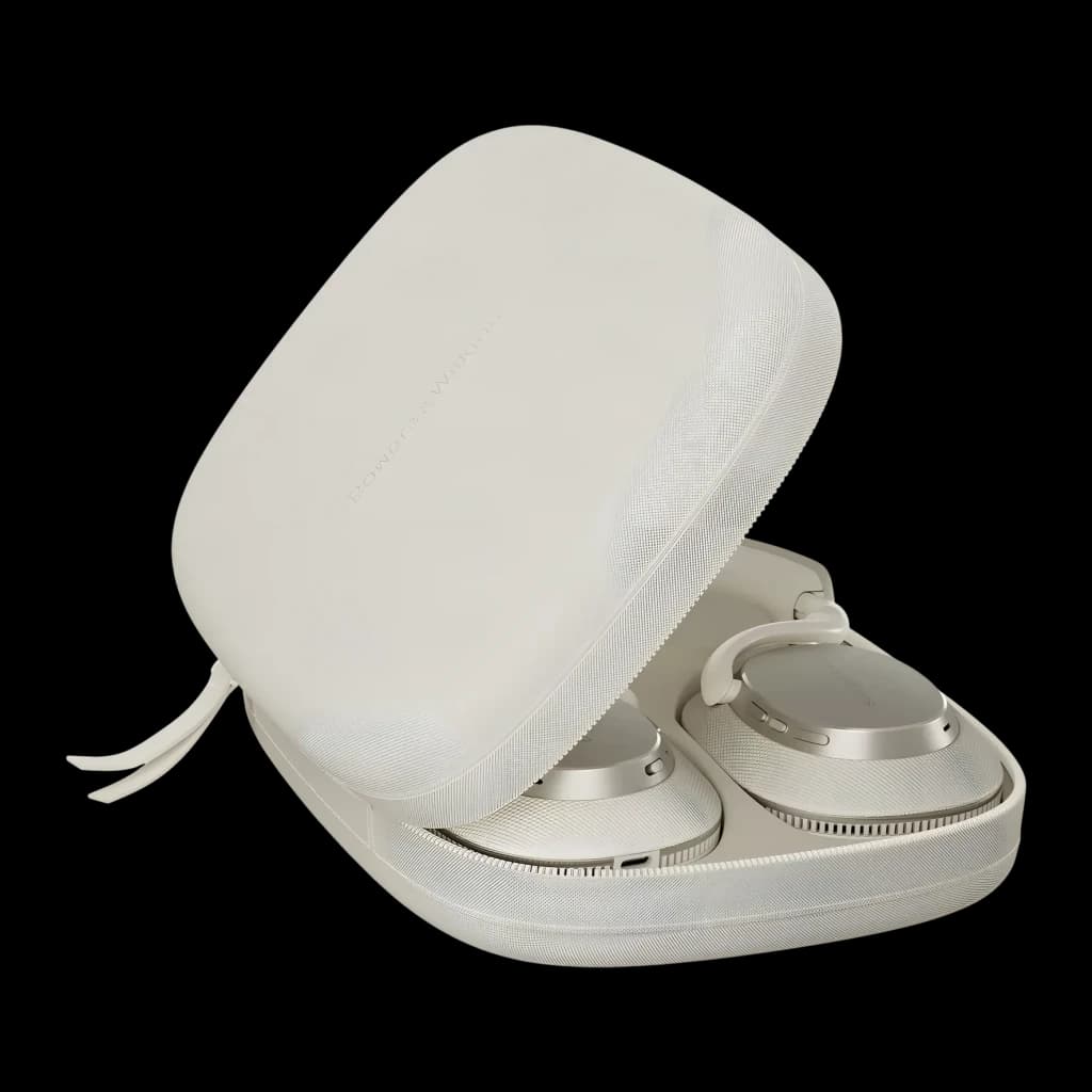Auscultadores Bowers & Wilkins Px7 S3 Cancelamento de Ruído Adaptativo Banda Branco, estojo aberto: auscultadores dobrados