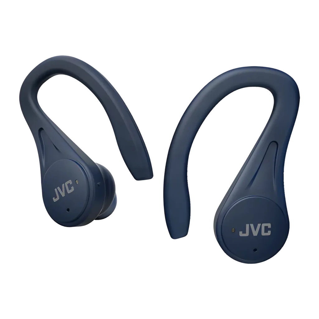 Écouteurs JVC True Wireless TWS Bluetooth 5.1 7,5h (30h avec l'étui) Bleu HA-EC25T, vue avant: deux écouteurs bleus