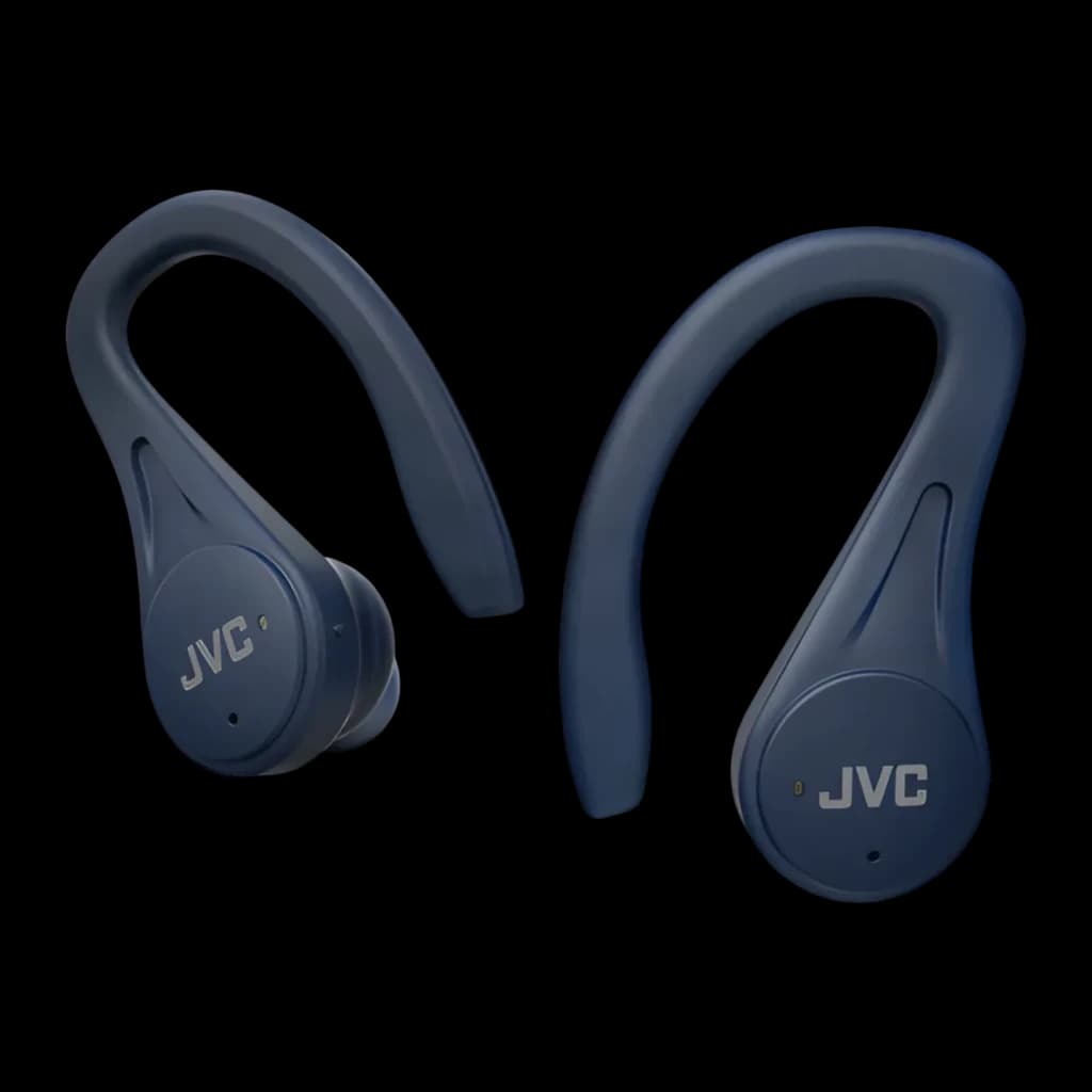 Écouteurs JVC True Wireless TWS Bluetooth 5.1 7,5h (30h avec l'étui) Bleu HA-EC25T, vue avant: deux écouteurs bleus