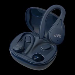 Écouteurs JVC True Wireless TWS Bluetooth 5.1 7,5h (30h avec l'étui) Bleu HA-EC25T, étui ouvert: écouteur droit sorti