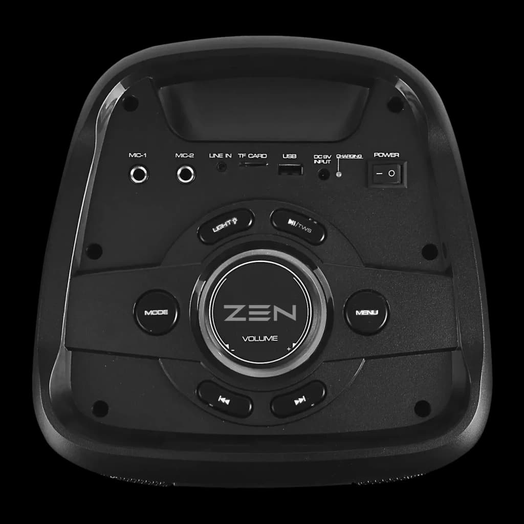 Altavoz portátil ZEN Devices Phoenix 25W RMS 7h Bluetooth 5.0 Negro, vista superior: mando de volumen central, botones Mode