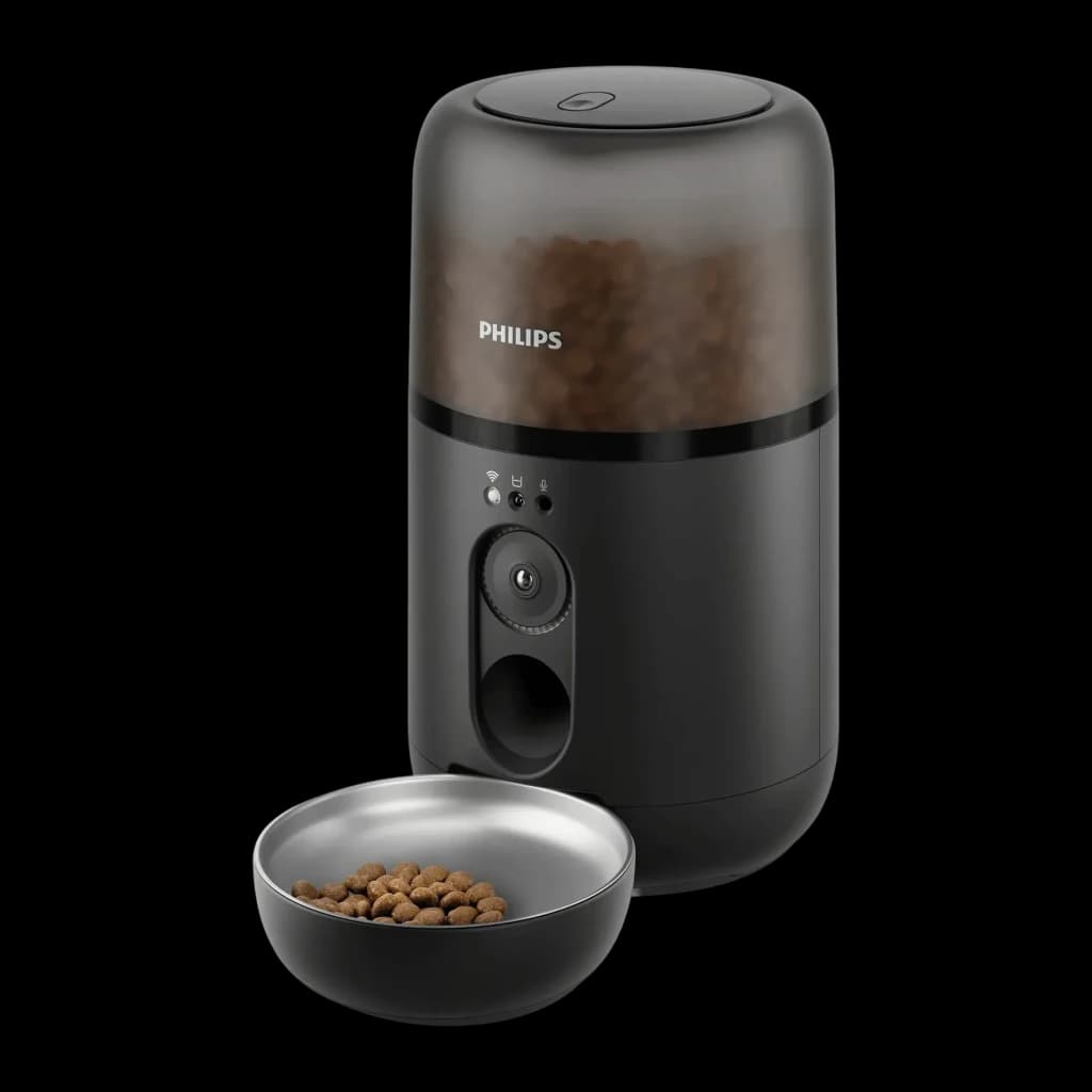 Comedouro automático Philips 4,5L Preto Câmara Full HD PAW5320/02, vista frontal: reservatório semitransparente com ração