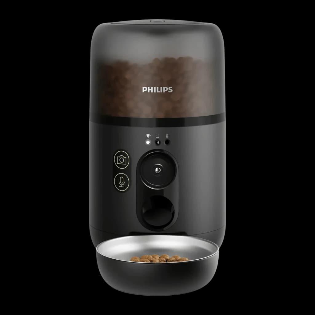 Comedouro automático Philips 4,5L Preto Câmara Full HD PAW5320/02, vista frontal: reservatório transparente com ração