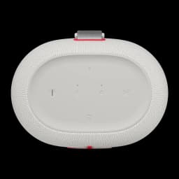 Enceinte portable Ultimate Ears Epicboom IP67 17h Bluetooth Blanc, vue dessus: boutons tactiles, NFC et dragonne grise