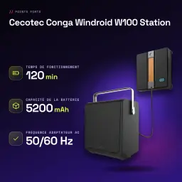 Robot lave-vitres Cecotec Conga Windroid W100 Station Noir - caractéristiques