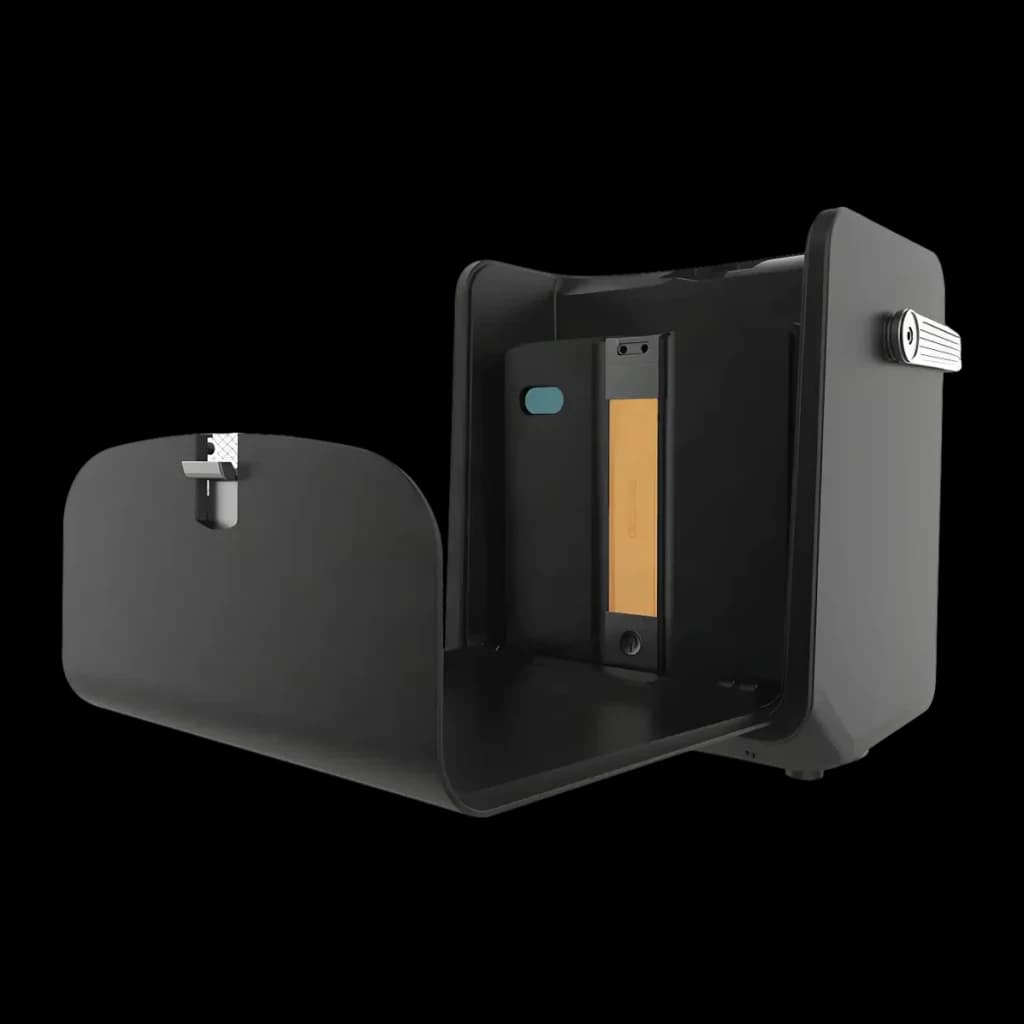 Robot lave-vitres Cecotec Conga Windroid W100 Station Noir, intérieur ouvert: compartiment avec filtre orange et capteur