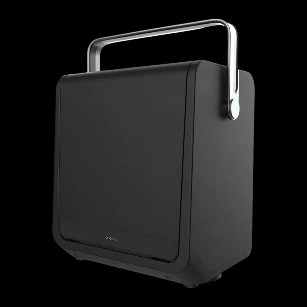 Robot lave-vitres Cecotec Conga Windroid W100 Station Noir, vue latérale: poignée chromée et corps compact noir mat