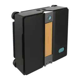 Robot lave-vitres Cecotec Conga Windroid W100 Station Noir, vue latérale: bande orange centrale, capteur bleu et bouton
