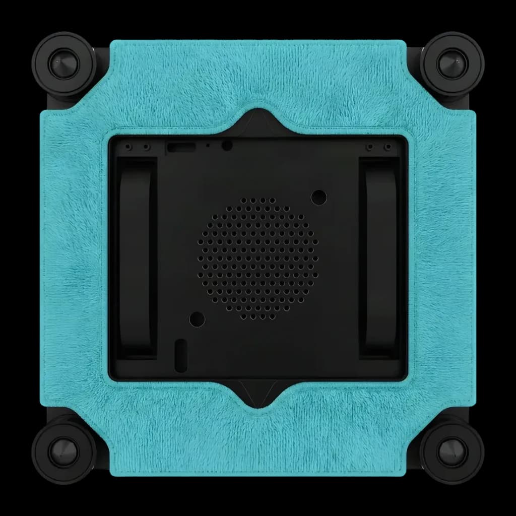 Robot lave-vitres Cecotec Conga Windroid W100 Station Noir, vue dessous: chiffon turquoise, ventouse centrale et quatre