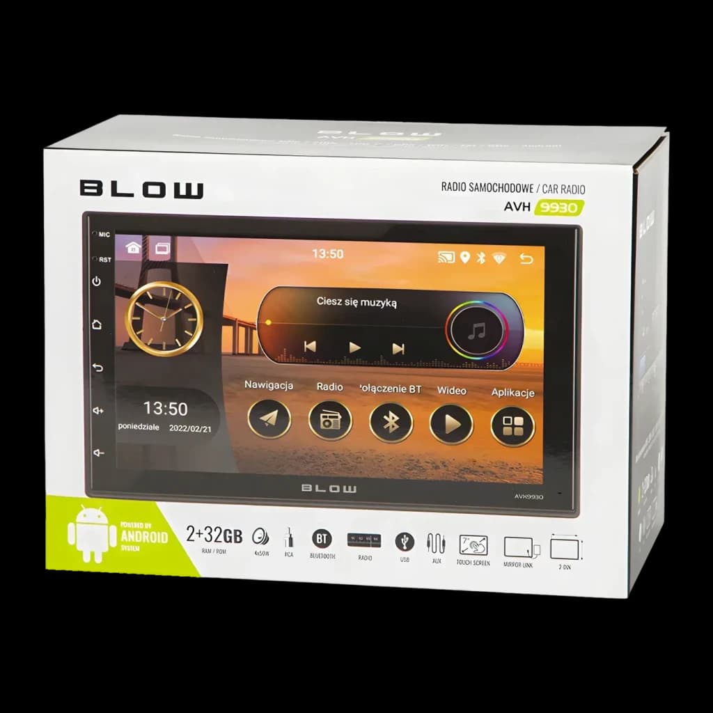 Auto-rádio Blow Preto Android Auto 7 polegadas Tátil AVH-9930, caixa: embalagem frontal com ecrã tátil e logótipo Android