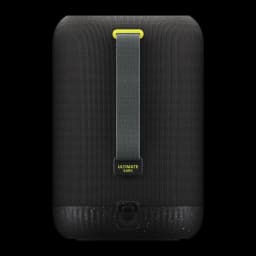 Altavoz portátil Ultimate Ears Epicboom IP67 17h Bluetooth Negro, vista trasera: asa textil gris con anilla amarilla y logo
