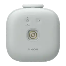 Enceinte portable Sony SRS-LS1 25h Bluetooth Gris Clair, vue arrière: connecteur de charge doré, indicateurs Bluetooth