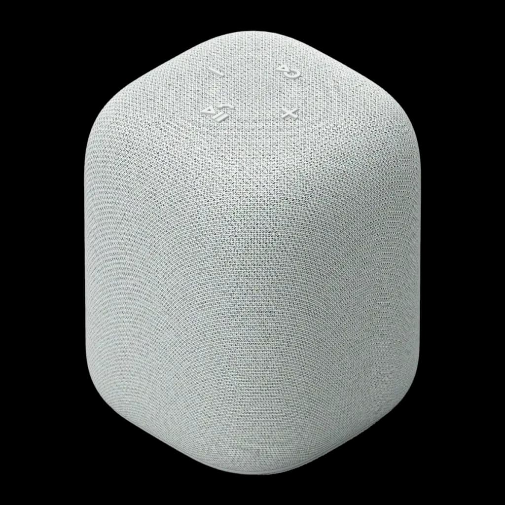 Enceinte portable Sony SRS-LS1 25h Bluetooth Gris Clair, vue du dessus: tissu texturé et boutons tactiles sur fond noir