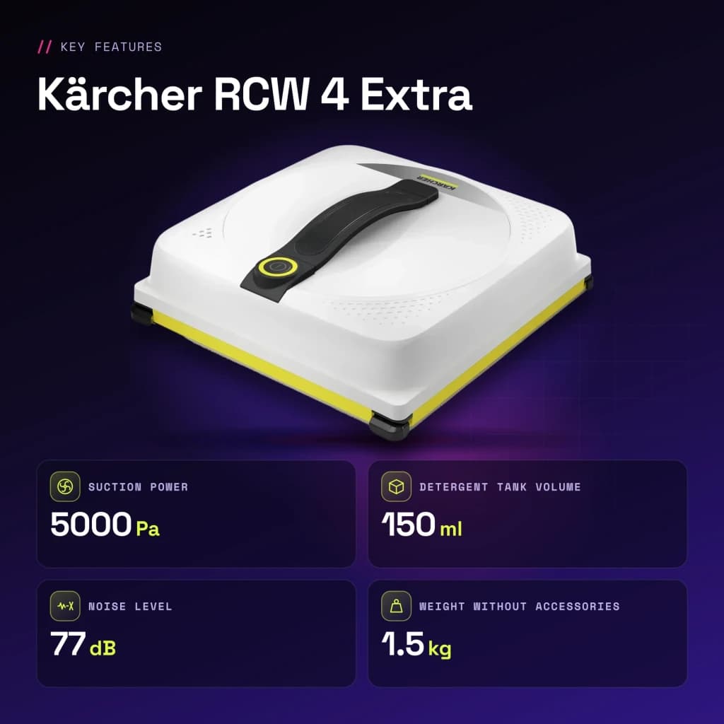 Robot limpiacristales Kärcher RCW 4 Extra 5000Pa 77dB - características