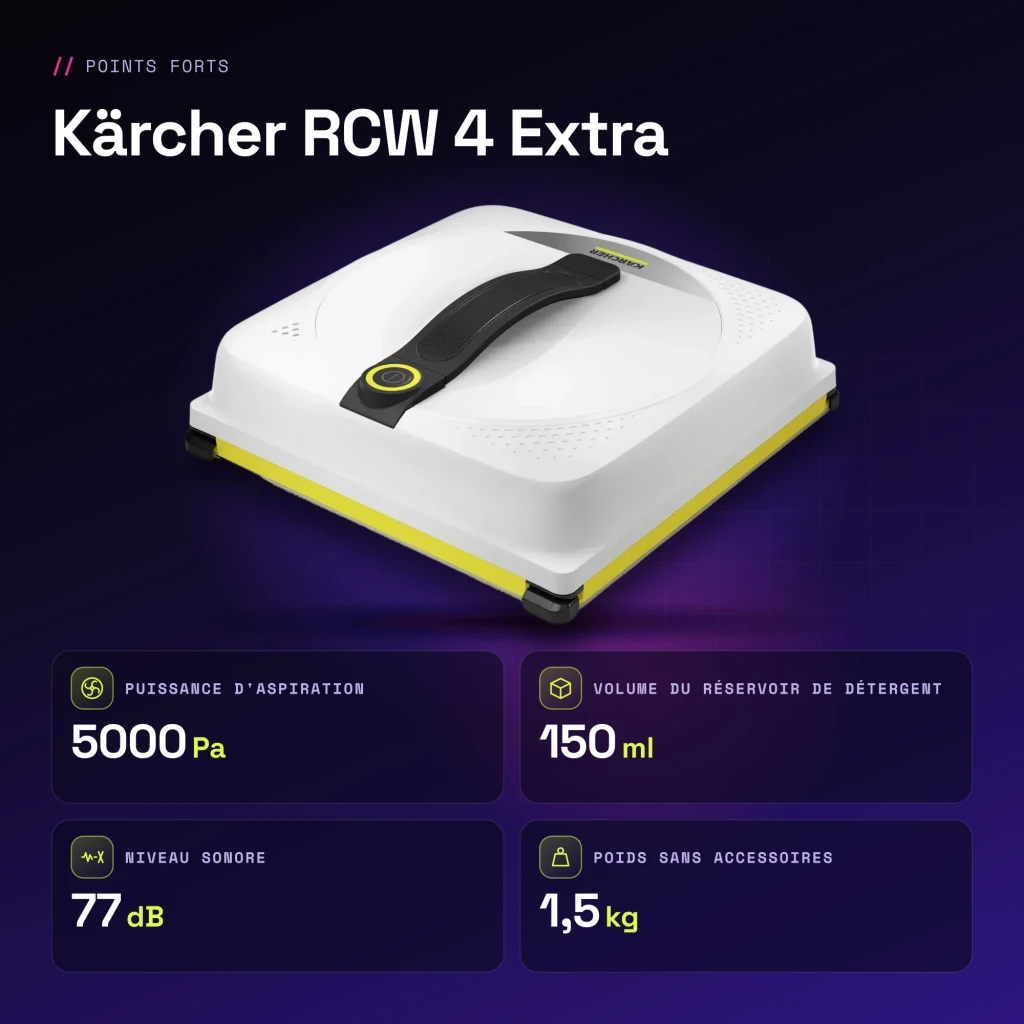 Robot limpiacristales Kärcher RCW 4 Extra 5000Pa 77dB - características