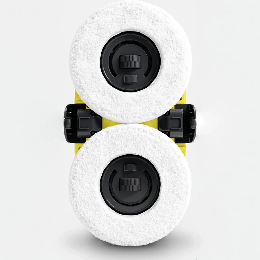 Robot limpiacristales Kärcher RCW 2 Blanco Depósito 70ml Batería, en uso: vista inferior con dos almohadillas de microfibra