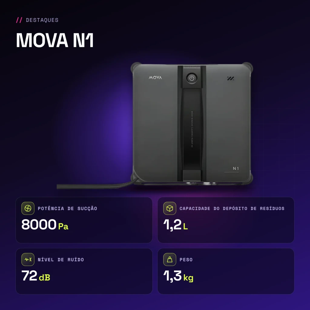 Robot lave-vitres MOVA N1 Noir 8000Pa 72dB - caractéristiques