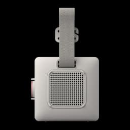 Altavoz portátil LG xboom Mini by will.i.am IP67 5W 10h Gris, vista frontal: rejilla circular y correa textil gris