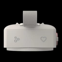 Altavoz portátil LG xboom Mini by will.i.am IP67 5W 10h Gris, vista frontal: iconos share y corazón, asa textil gris y botón