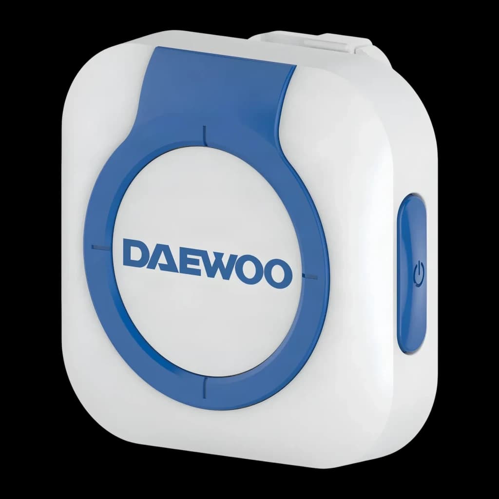Localisateur GPS Daewoo IP65 Animaux Bleu/Blanc D-C08, vue avant en angle: corps carré arrondi, anneau bleu avec logo